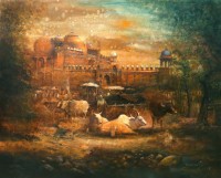 A. Q. Arif, The Royal Livestock, 30 x 36 Inch, Oil on Canvas, Cityscape Painting, AC-AQ-232